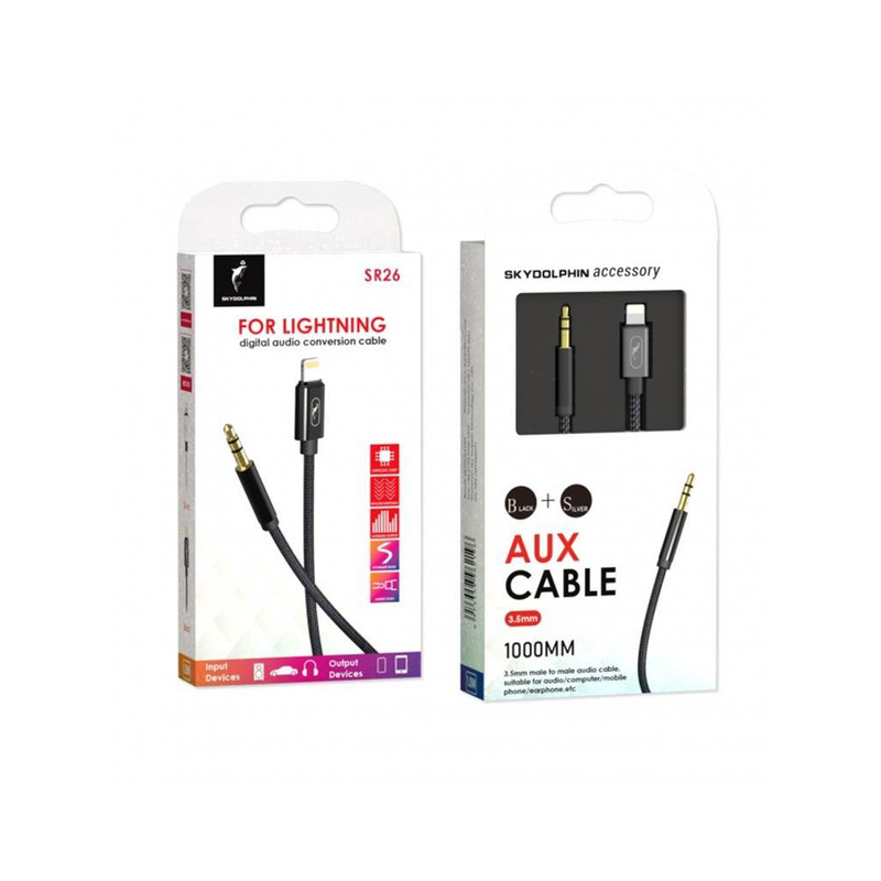 Аудіо-кабель SkyDolphin SR26 Braided Wire Lightning-3.5 мм 1 м Black  (AUX-000069)