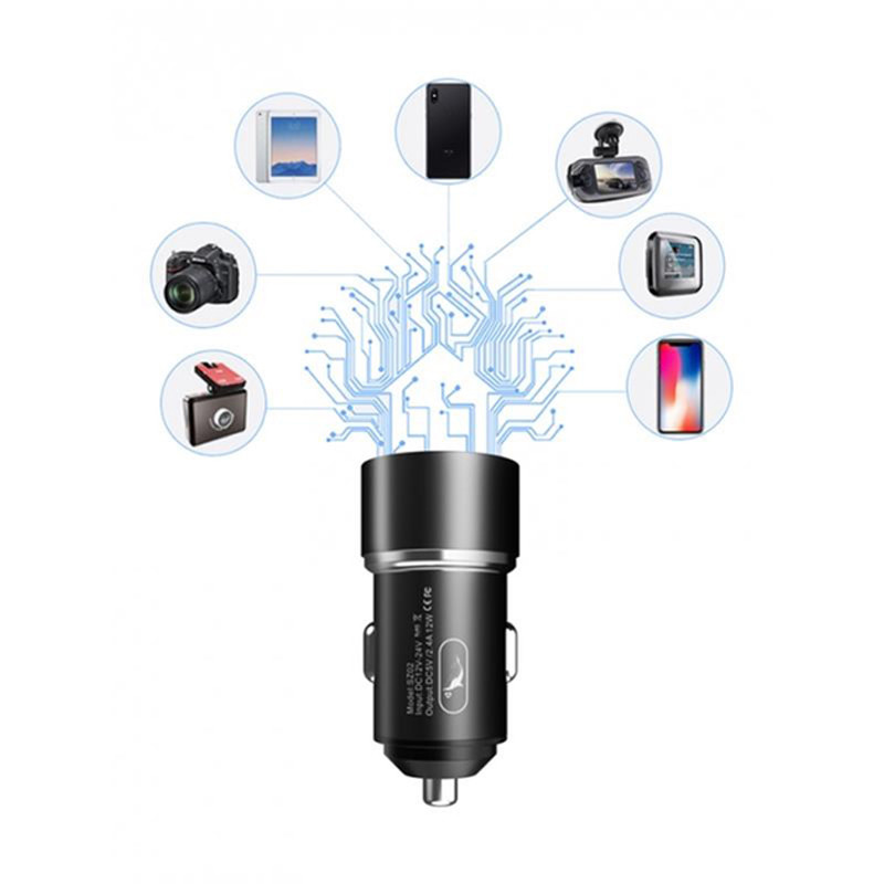 Автомобільний зарядний пристрій Sky Dolphin SZ02 Aluminium 2USB 2.4A Black (AZP-000074)