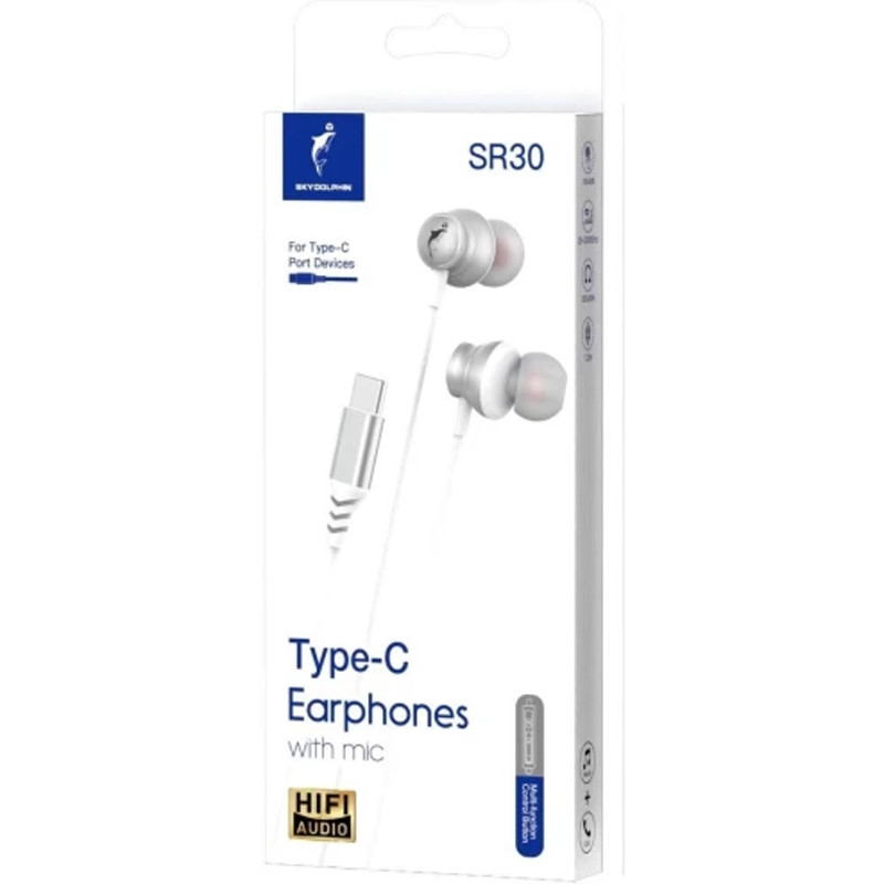 Навушники дротові SkyDolphin SR30 Type-C DAC White (HF-000486)