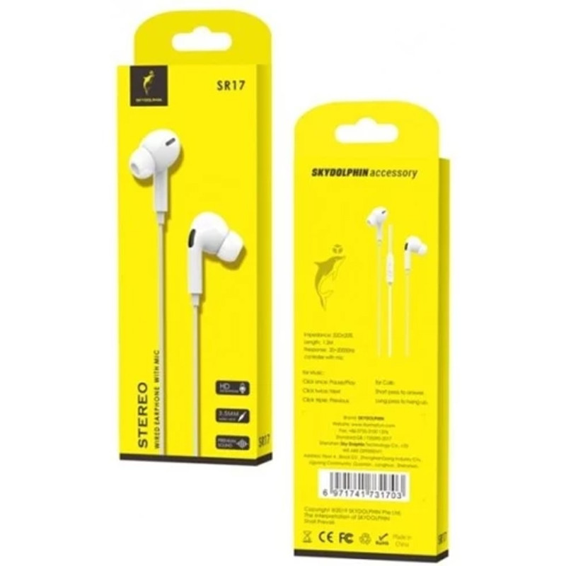Навушники дротові SkyDolphin SR17 Pro White (HF-000407)
