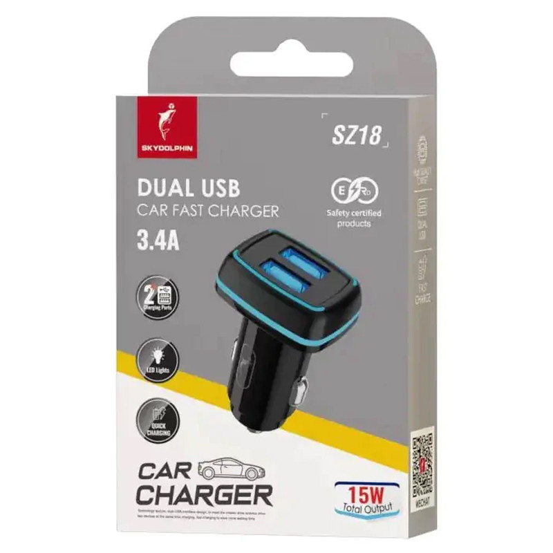 Автомобільний зарядний пристрій Sky Dolphin SZ18 2 USB 3.4A 15W Black (AZP-000098)