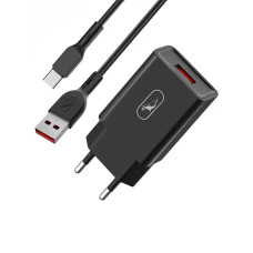 Мережевий зарядний пристрій SkyDolphin SC36T 1 USB 2.4A с кабелем Type-C Black (MZP-000175)