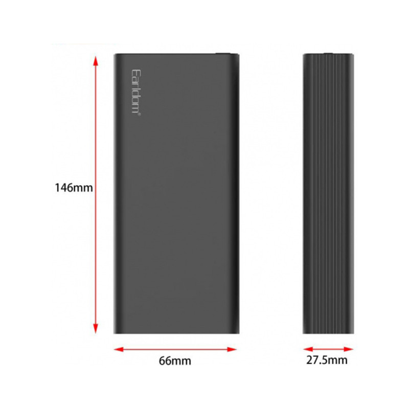 Додаткова батарея (повербанк) Power Bank Earldom ET-PD22 20000 mAh Metal Alloy QC3.0 PD2.0 PD3.0 22.5W black (PB-000122)