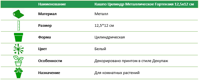 Кашпо цилиндр металлическое Гортензия 12,5х12 см 555-048-3