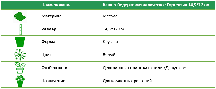 Кашпо-ведерко металлическое Гортензия 14,5*12 см 555-018-2